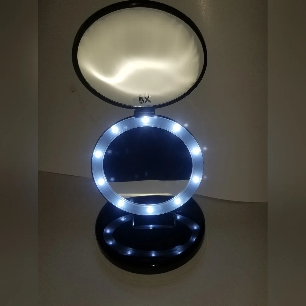 Black Dual Magnifying Mirror w/ Crystal Initial by Lori Greiner - Letter K